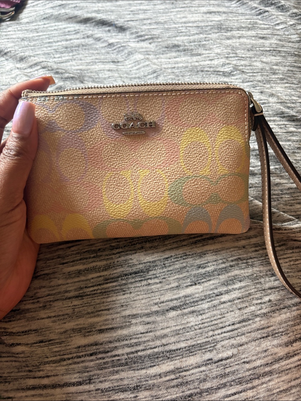 Coach Pastel Logo Wristlet - Pink, Yellow, Green